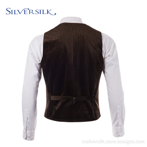 Solid Corduroy Brown Fancy Suit Vest Waistcoat Men